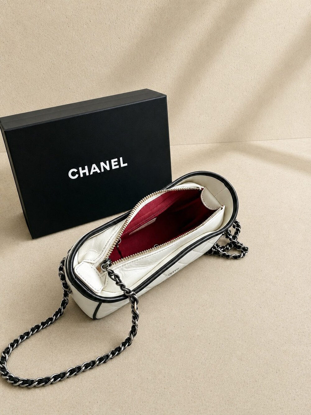 Chanel Black White Aged Calfskin Gabrielle Hobo with Mixed Metal Chain - Picture 6 of 6
